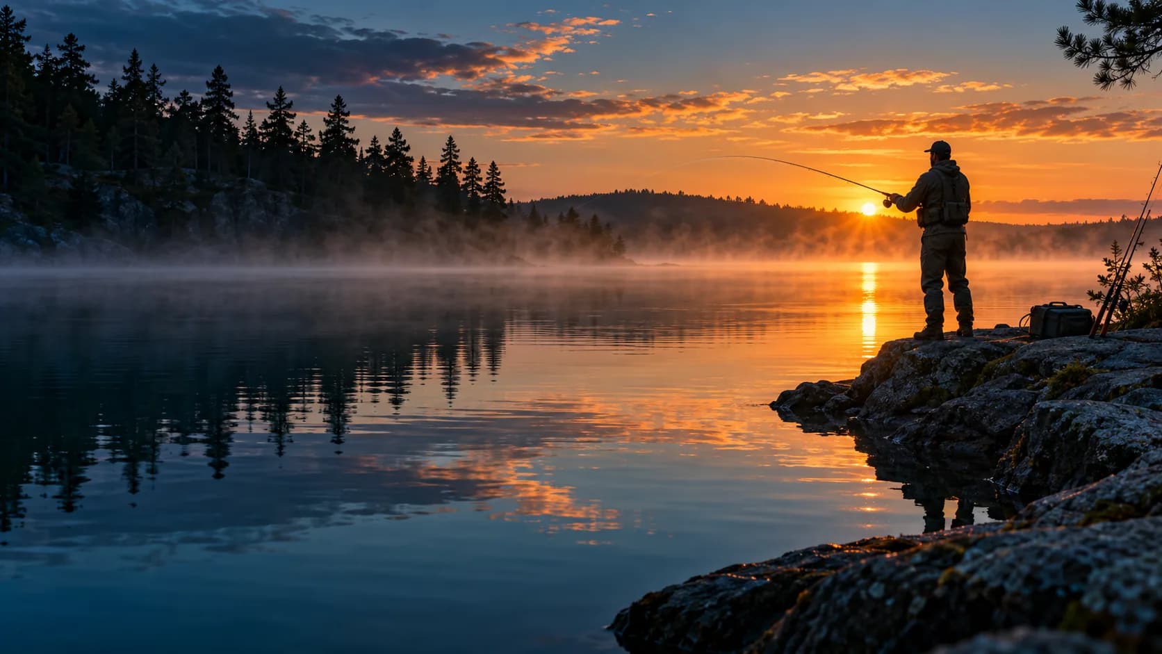 Wisconsin angler casting during a sunrise fishing window
