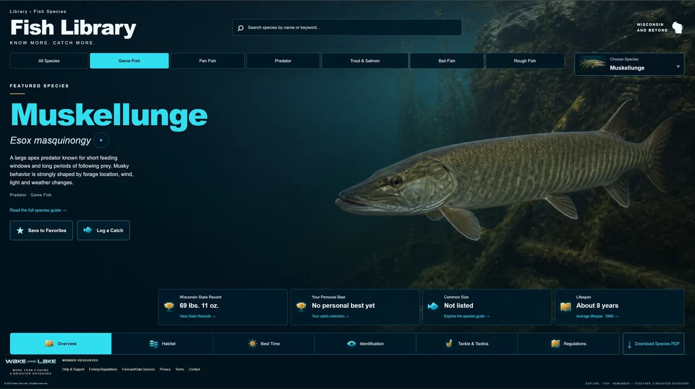 Actual desktop app: Fish Library featuring Muskellunge (Esox masquinongy)
