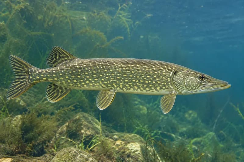 Northern pike (Esox lucius) in its freshwater habitat