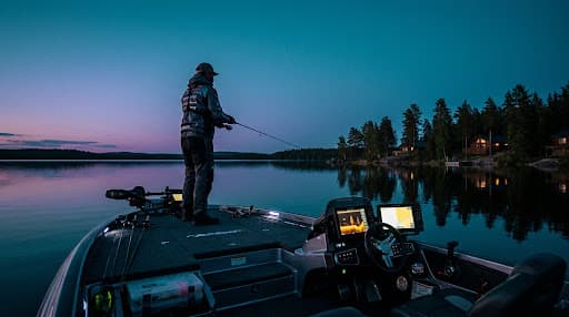 Modern fishing boat at blue hour